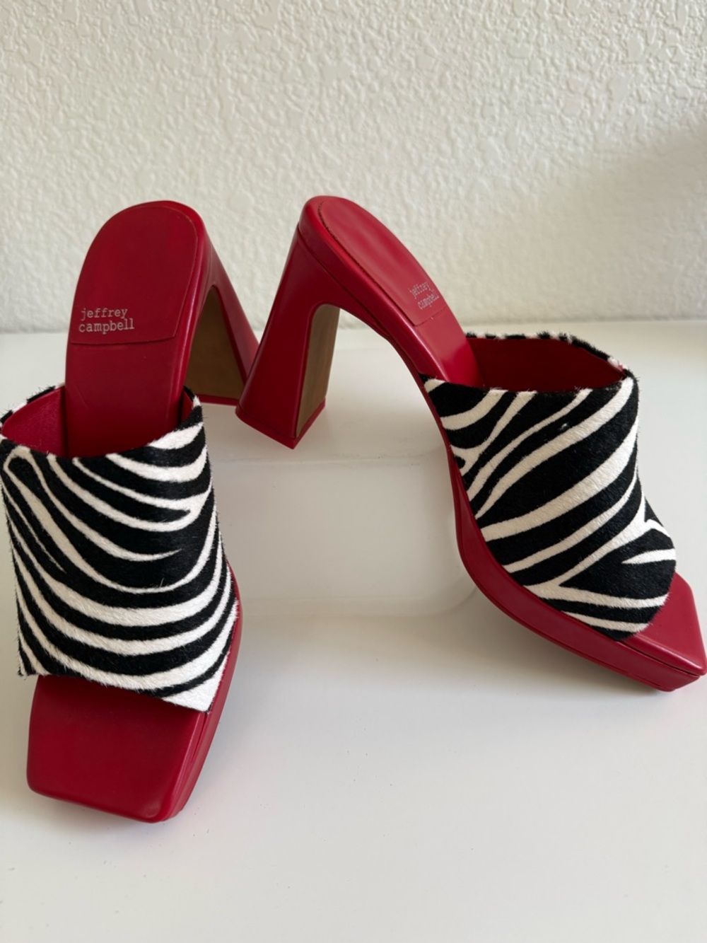 Jeffrey Campbell Red Mules with Black-and-White Zebra Strap | Size 9 | NWOT - Picture 9 of 13